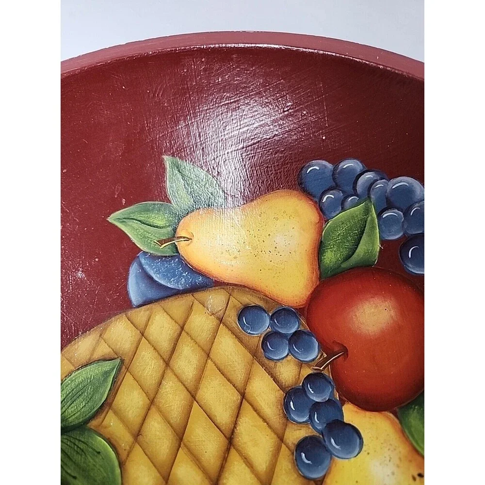 Wooden Colorful Bowl W Handpainted Fruit 11